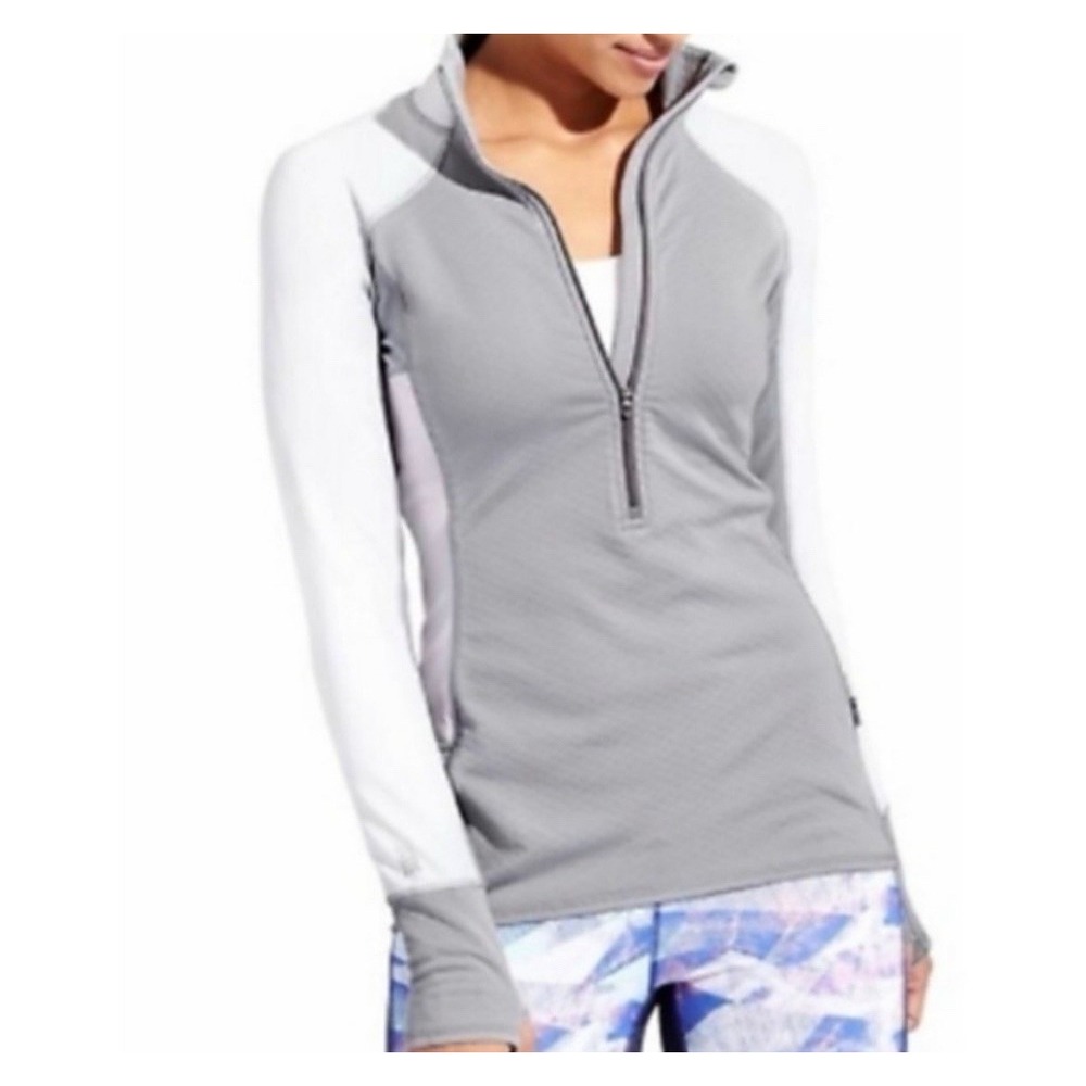 Athleta Heat Zone Color Block 1/2 Zip Jacket Gray White Sz‎ Small Long Sleeve